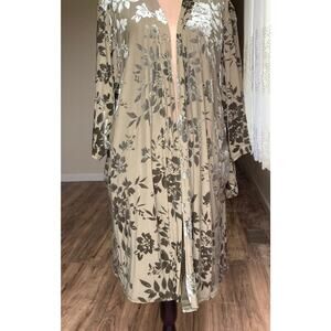 Nurtured 9 Velvet Burnout Kimono Open Front Robe Duster OS Green Floral Boho